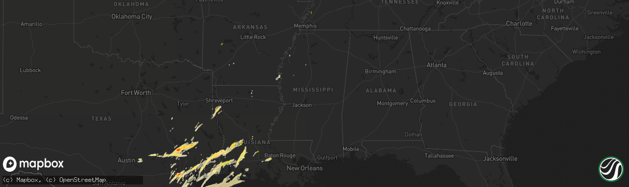 Hail map in Mississippi on January 8, 2016