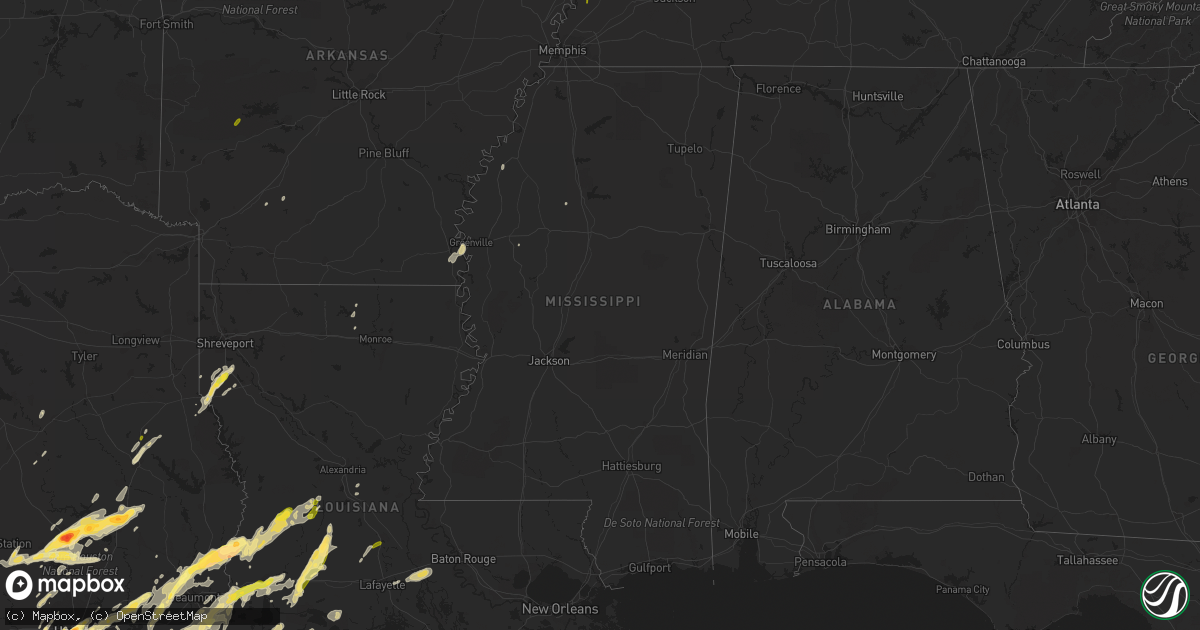 Hail map in Mississippi on January 8, 2016