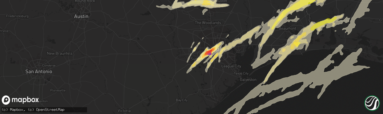 Hail map in Richmond, TX on January 8, 2016