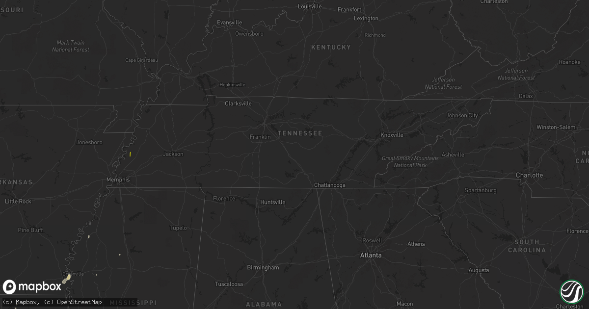 Hail map in Tennessee on January 8, 2016