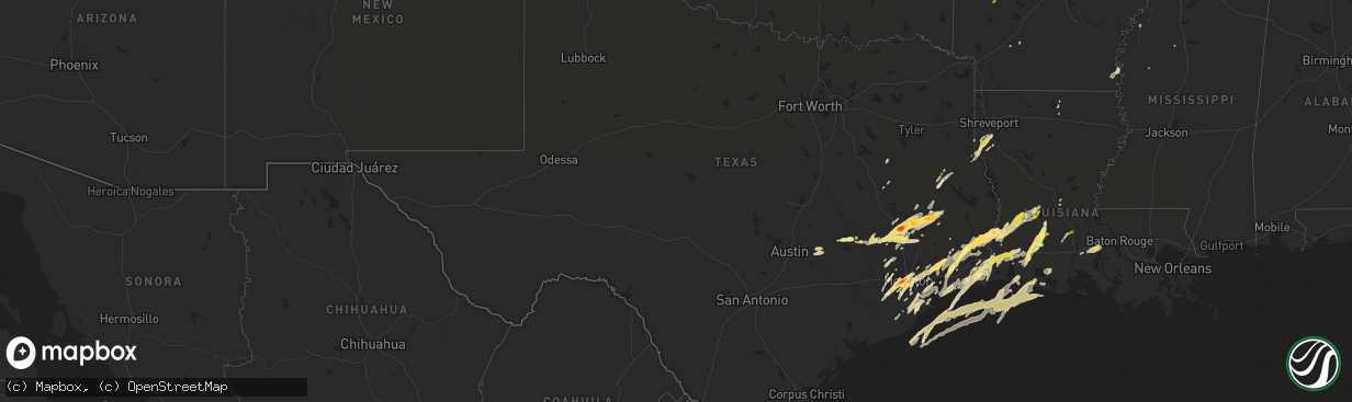 Hail map in Texas on January 8, 2016