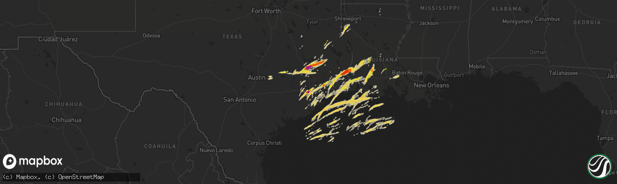 Hail map on January 8, 2016