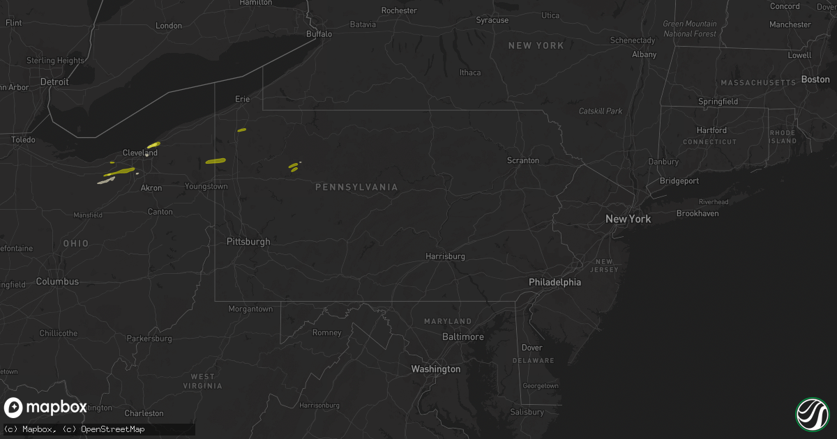 Hail map in Pennsylvania on January 8, 2019