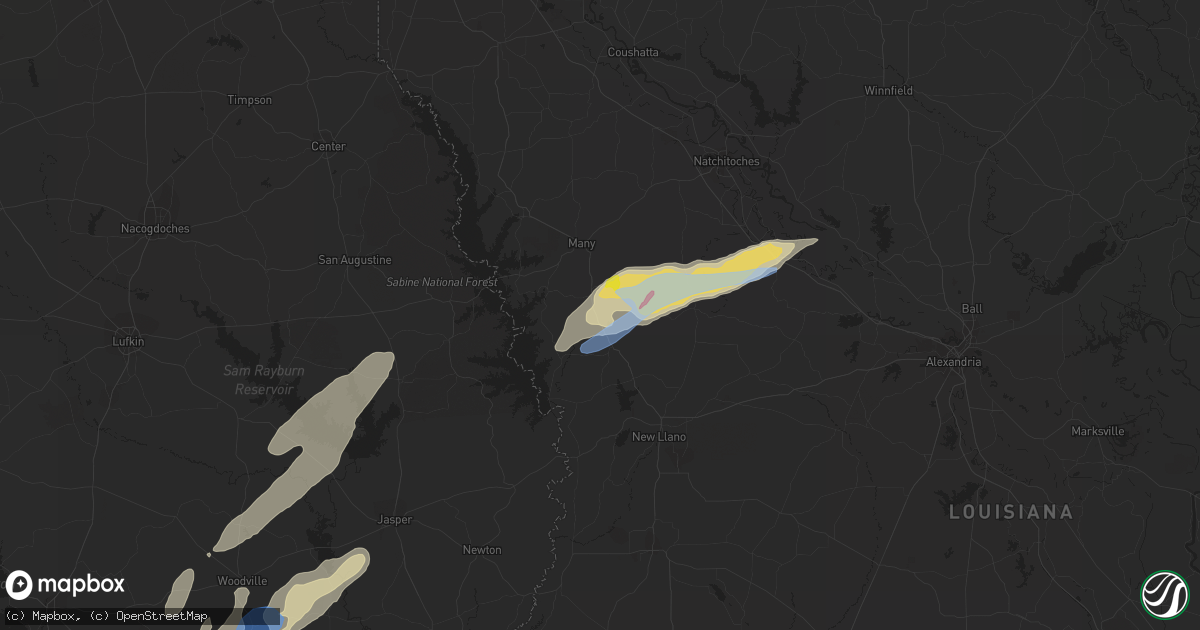 Hail map in Florien, LA on January 8, 2022