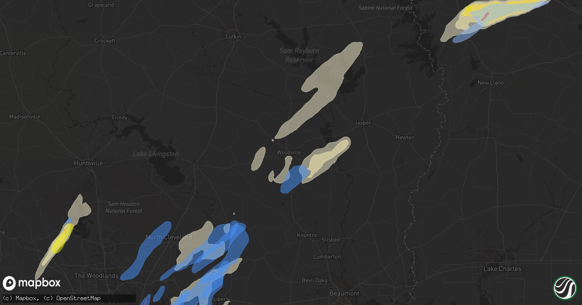 Hail map in Woodville, TX on January 8, 2022
