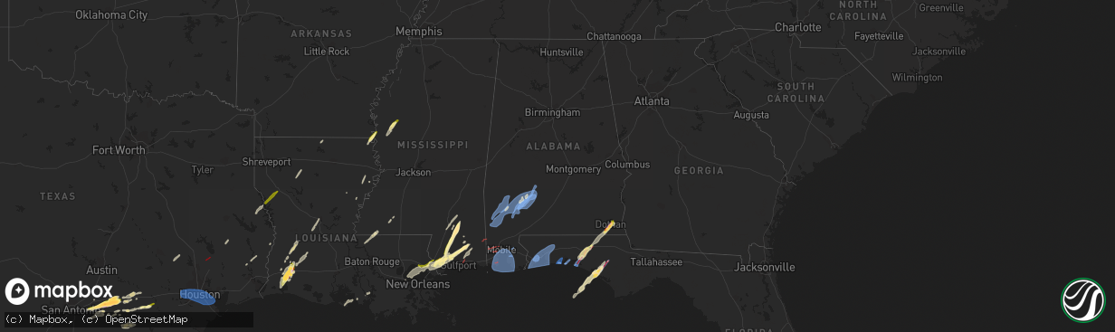 Hail map in Alabama on January 8, 2024