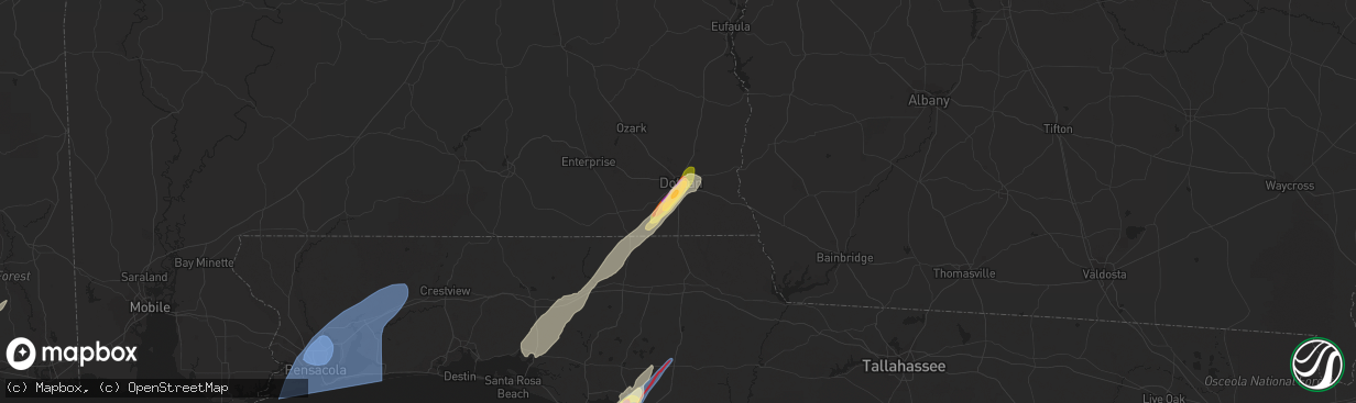 Hail map in Dothan, AL on January 8, 2024