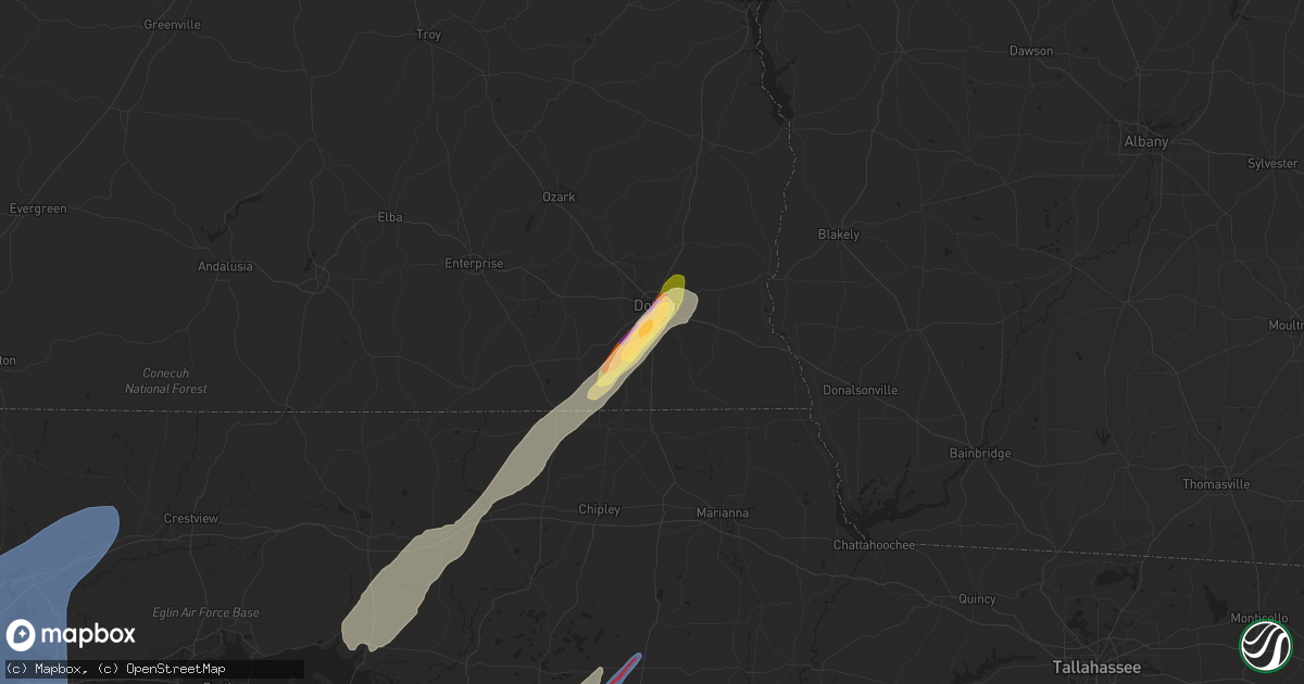 Hail map in Dothan, AL on January 8, 2024