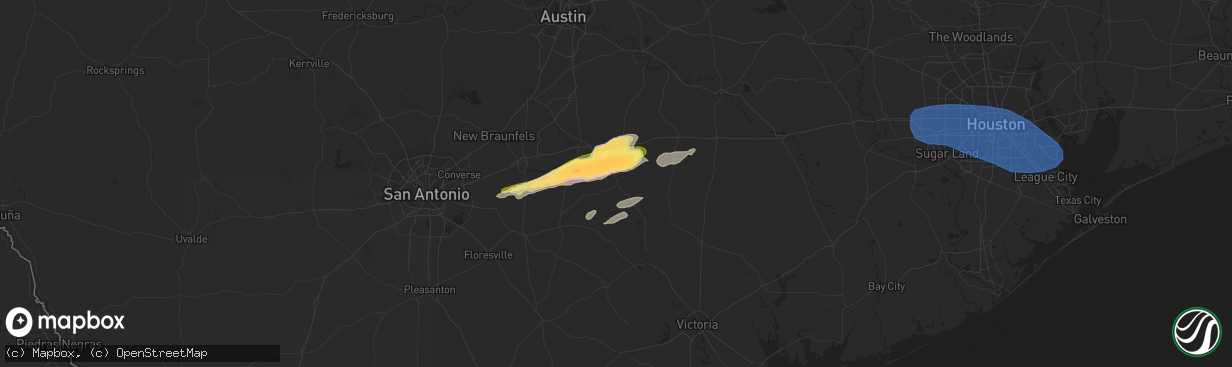 Hail map in Gonzales, TX on January 8, 2024