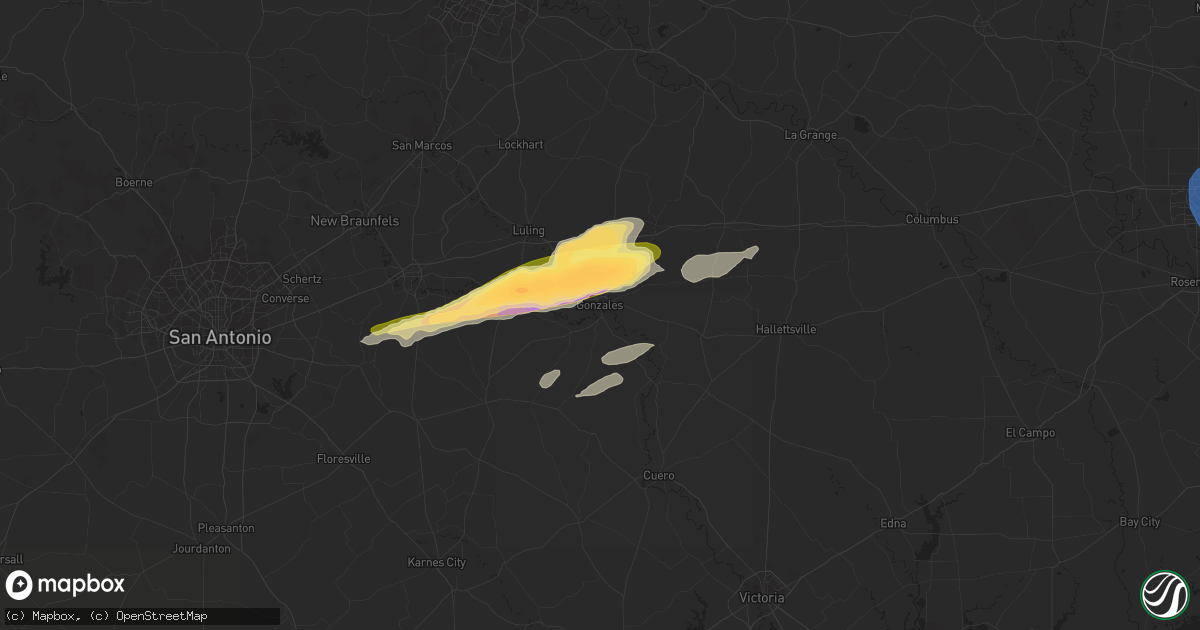 Hail map in Gonzales, TX on January 8, 2024