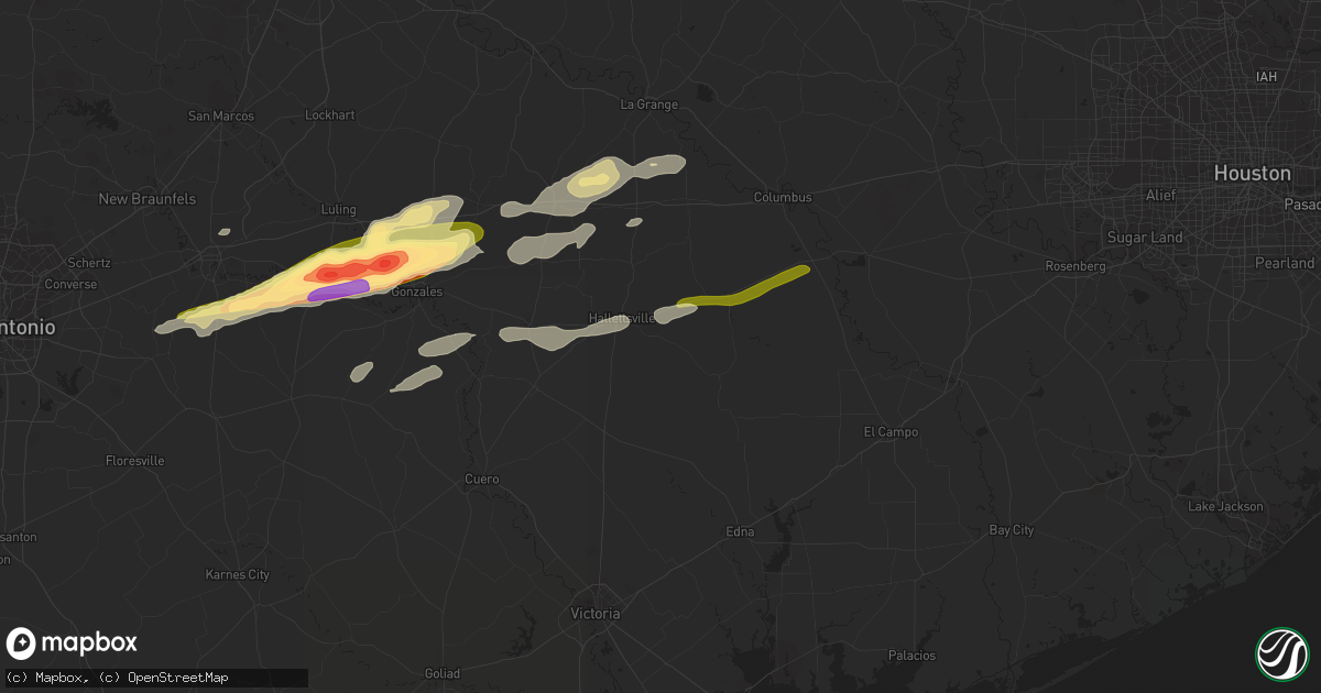 Hail map in Hallettsville, TX on January 8, 2024