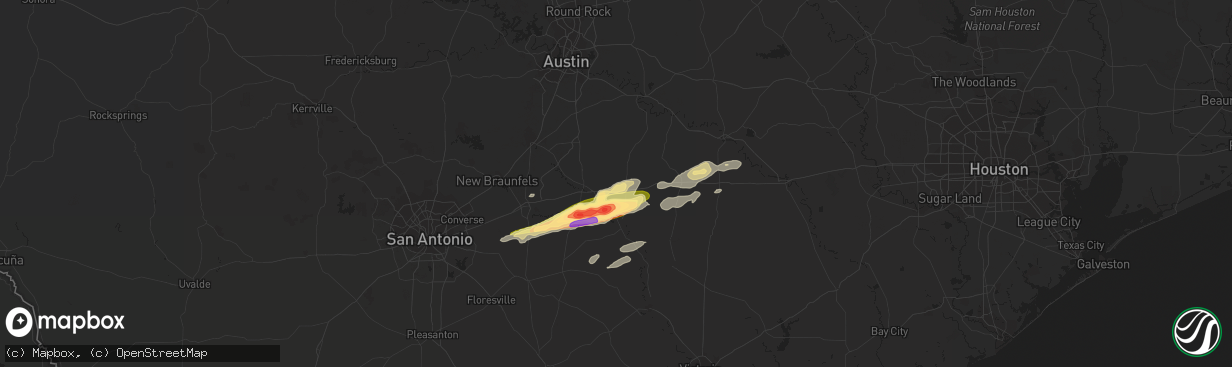 Hail map in Harwood, TX on January 8, 2024