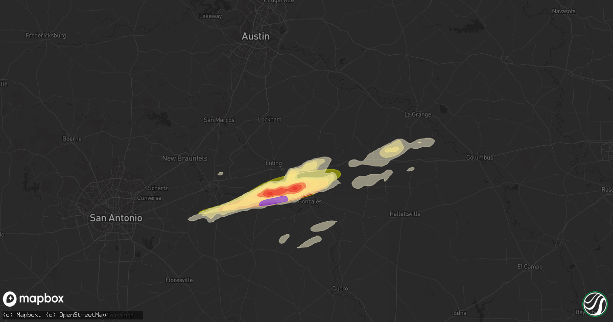 Hail map in Harwood, TX on January 8, 2024