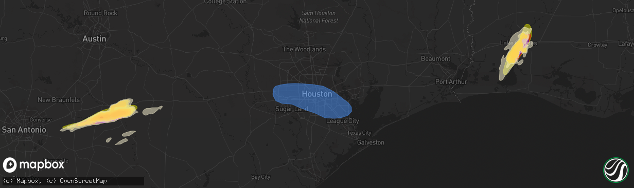 Hail map in Houston, TX on January 8, 2024