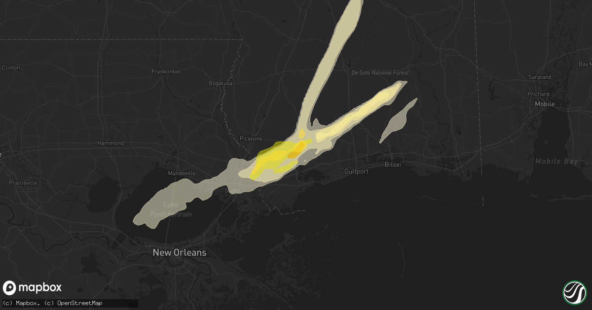 Hail map in Kiln, MS on January 8, 2024