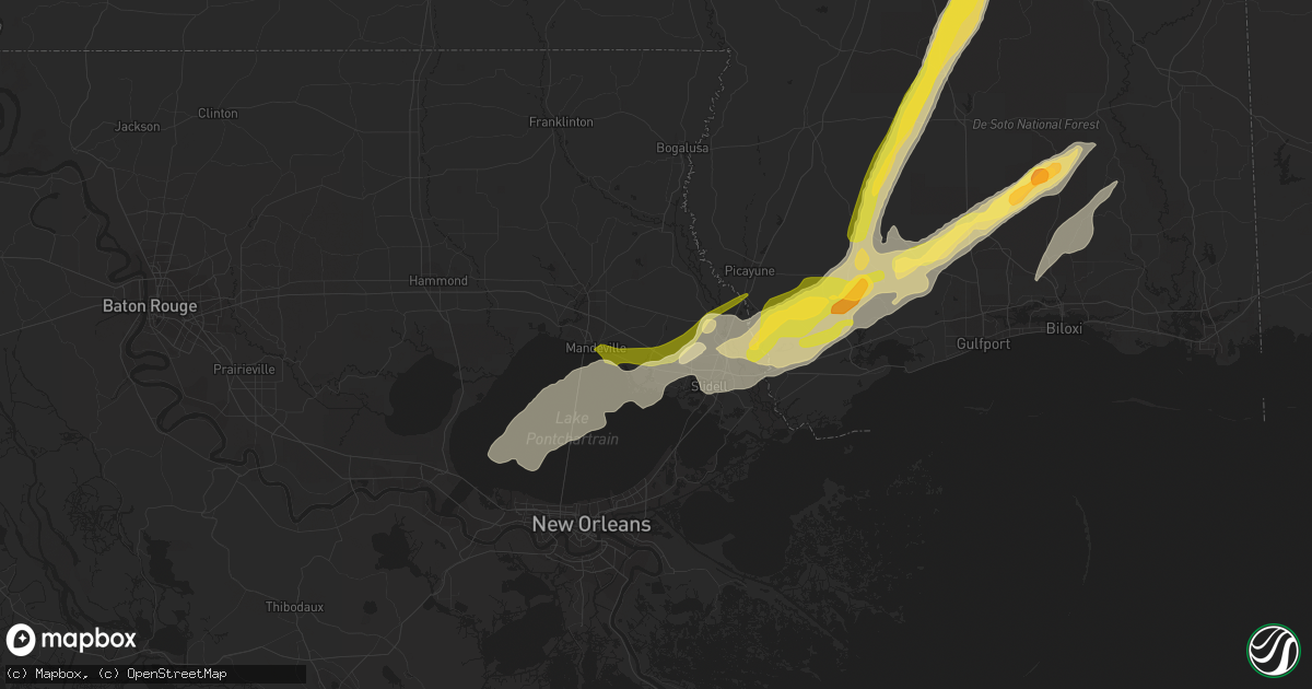 Hail map in Lacombe, LA on January 8, 2024