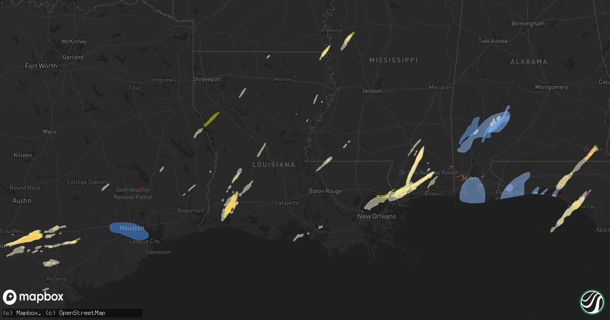 Hail map in Louisiana on January 8, 2024