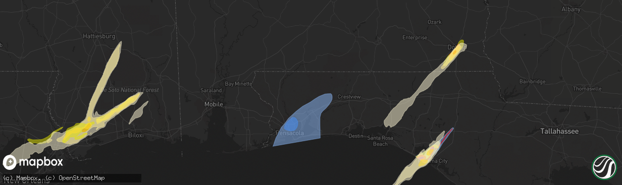 Hail map in Milton, FL on January 8, 2024