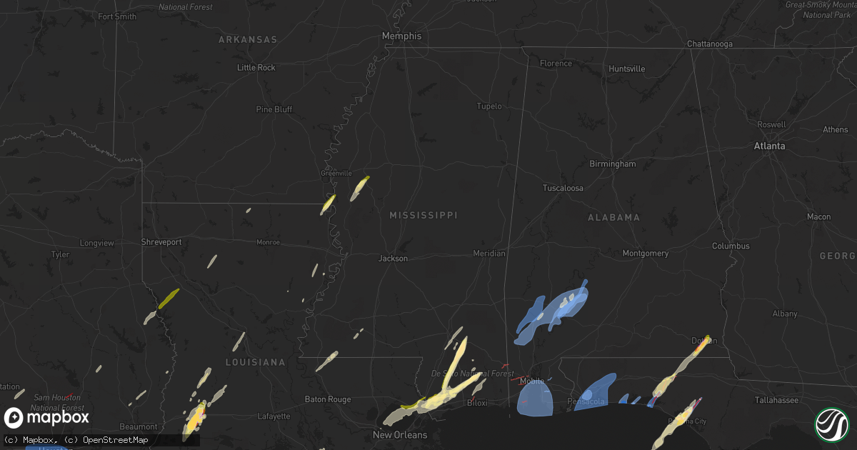 Hail map in Mississippi on January 8, 2024