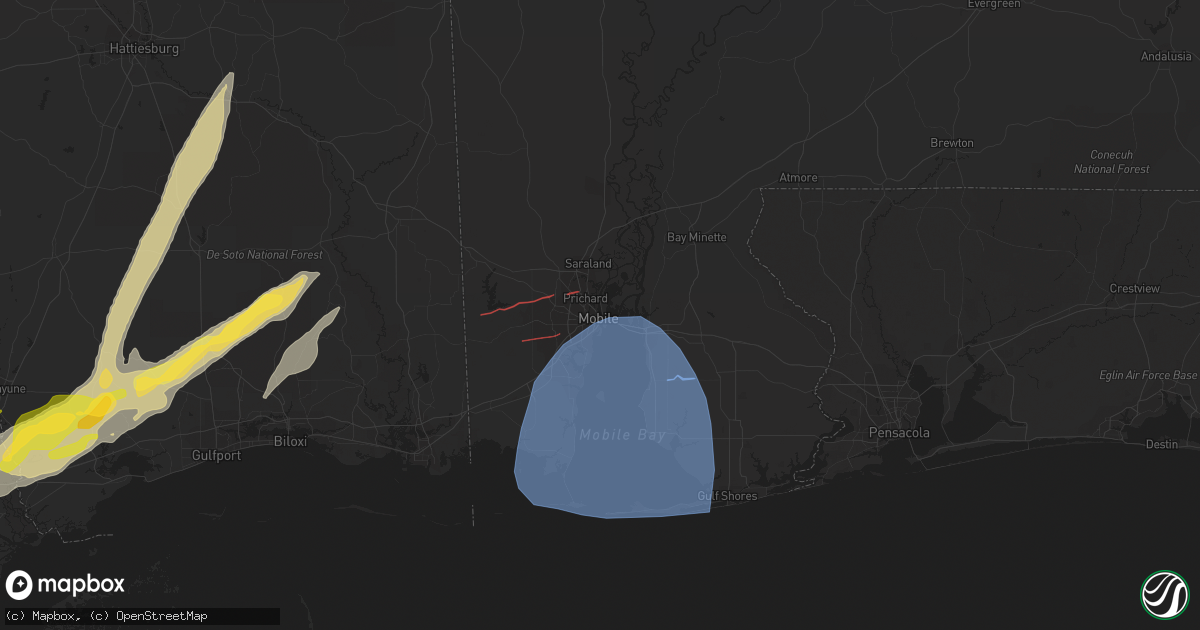 Hail map in Mobile, AL on January 8, 2024