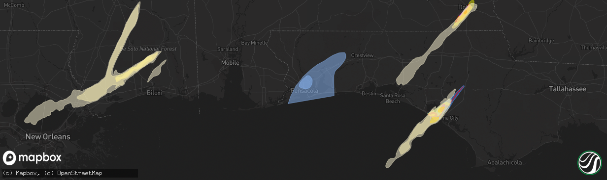 Hail map in Pensacola, FL on January 8, 2024