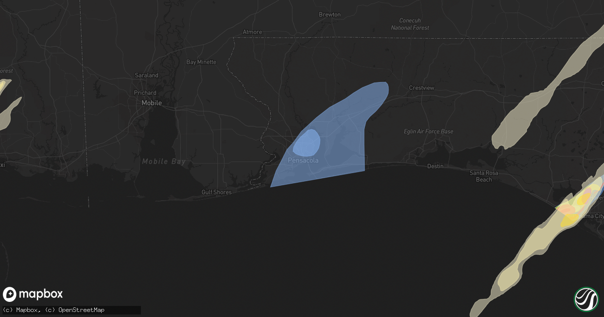 Hail map in Pensacola, FL on January 8, 2024