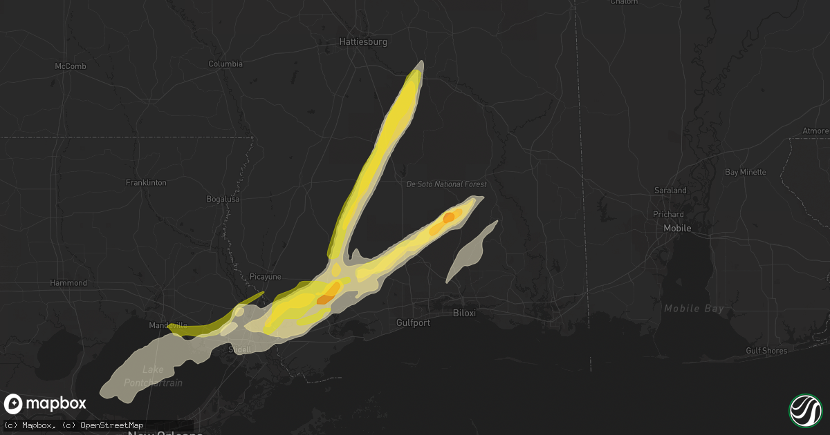 Hail map in Perkinston, MS on January 8, 2024