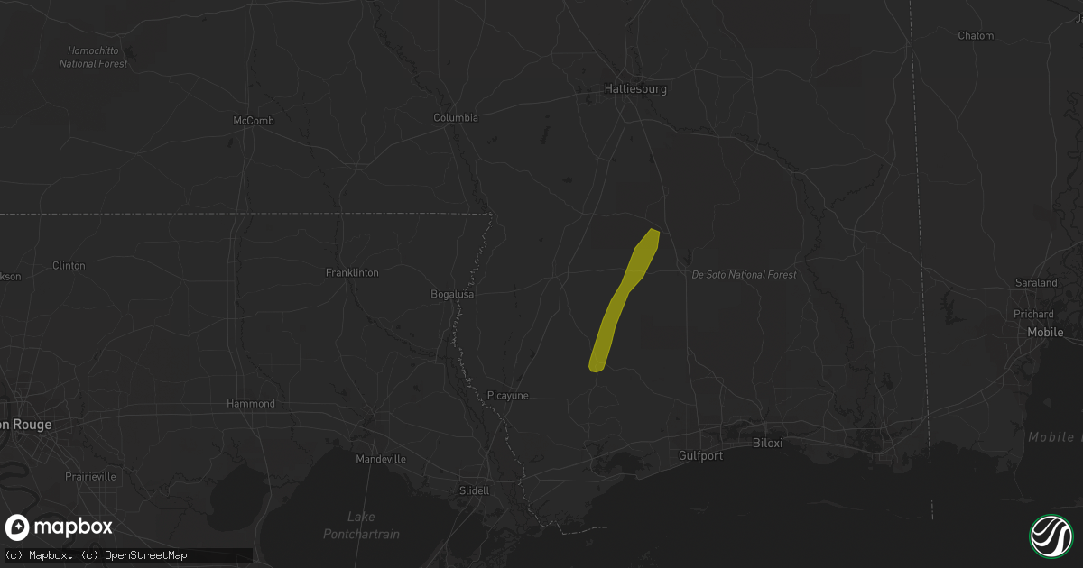 Hail map in Poplarville, MS on January 8, 2024