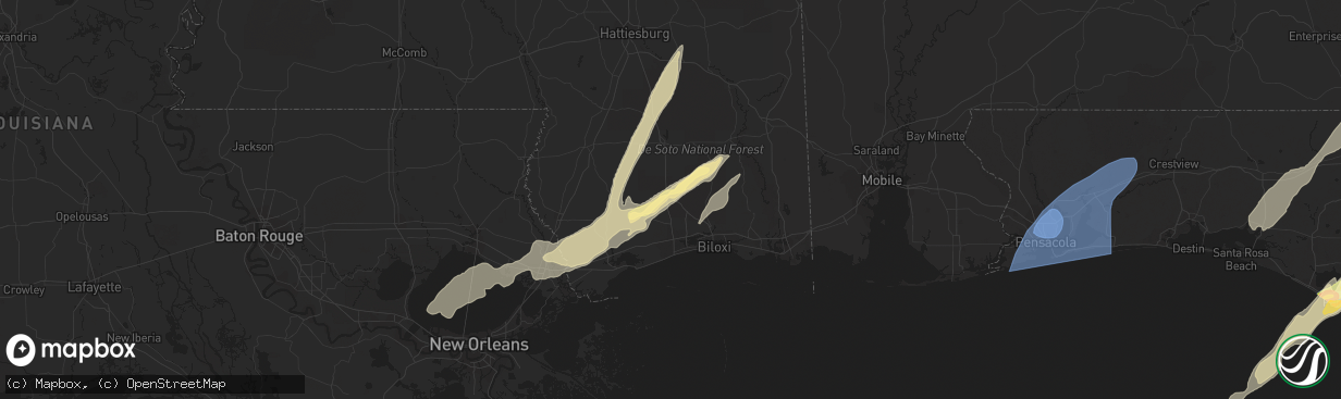 Hail map in Saucier, MS on January 8, 2024