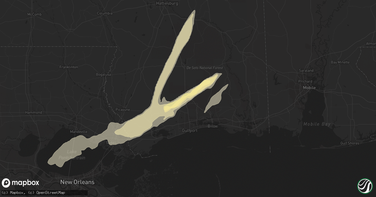 Hail map in Saucier, MS on January 8, 2024