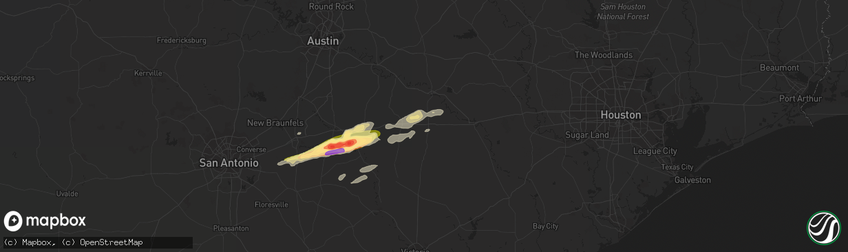 Hail map in Schulenburg, TX on January 8, 2024