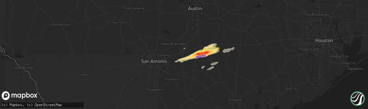 Hail map in Seguin, TX on January 8, 2024