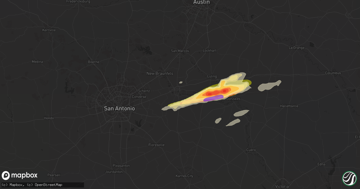 Hail map in Seguin, TX on January 8, 2024