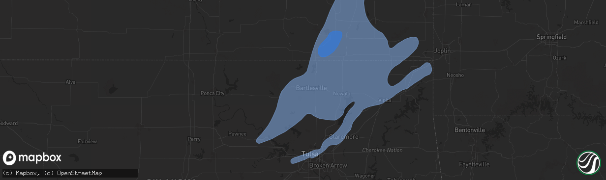 Hail map in Bartlesville, OK on January 8, 2026