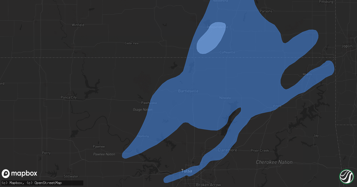 Hail map in Bartlesville, OK on January 8, 2026
