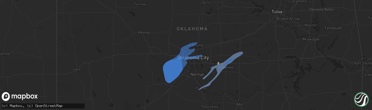 Hail map in Bethany, OK on January 8, 2026