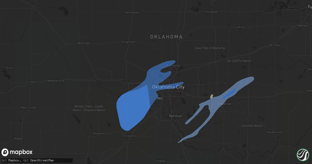 Hail map in Bethany, OK on January 8, 2026