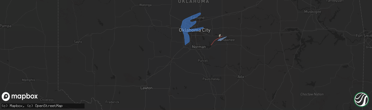 Hail map in Blanchard, OK on January 8, 2026