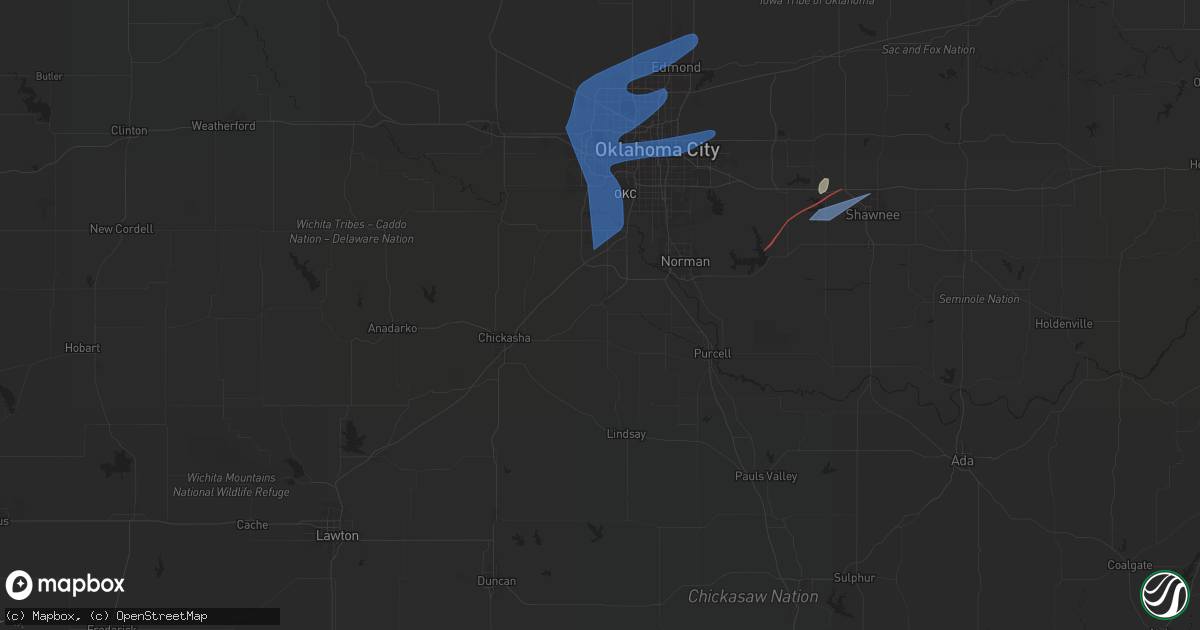 Hail map in Blanchard, OK on January 8, 2026