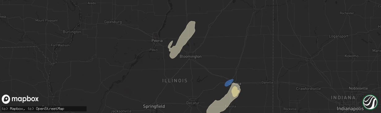 Hail map in Bloomington, IL on January 8, 2026