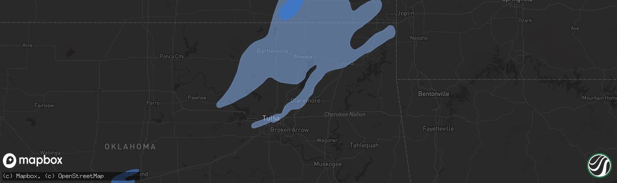 Hail map in Claremore, OK on January 8, 2026