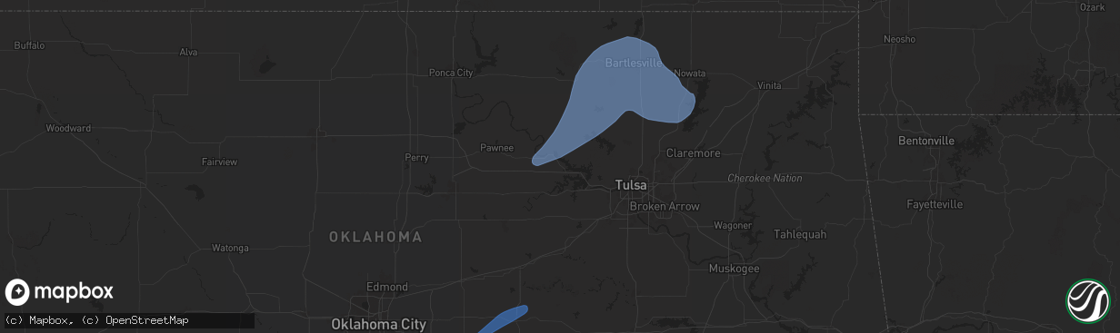 Hail map in Cleveland, OK on January 8, 2026