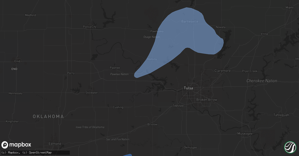 Hail map in Cleveland, OK on January 8, 2026