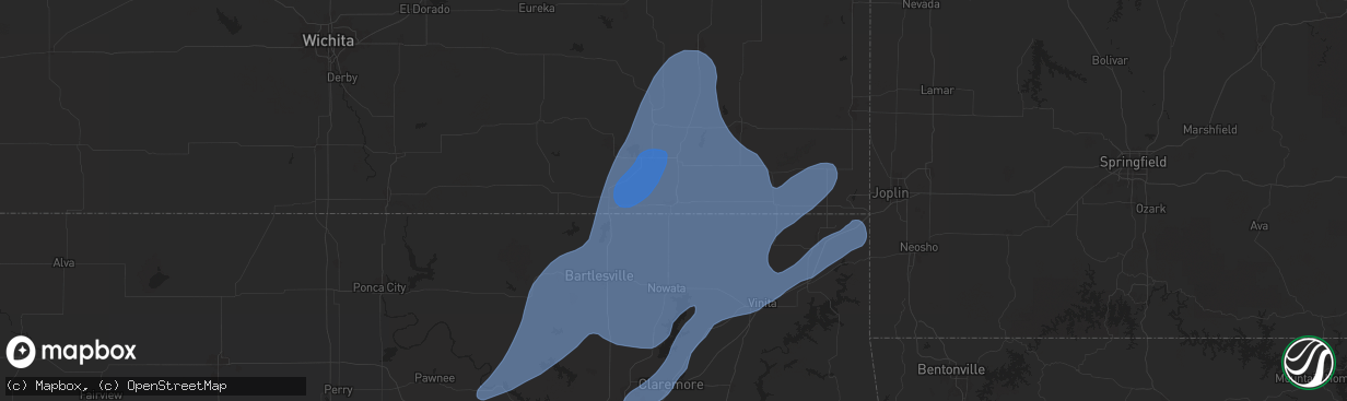Hail map in Coffeyville, KS on January 8, 2026