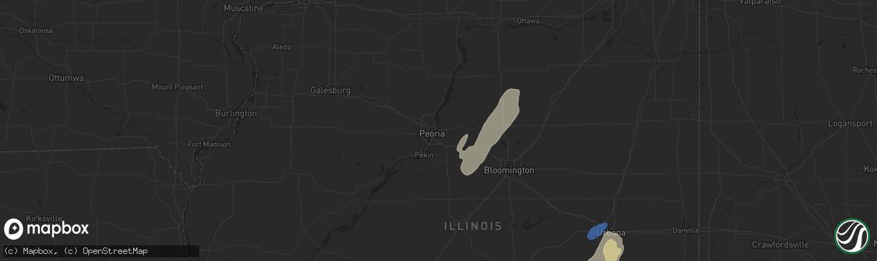 Hail map in East Peoria, IL on January 8, 2026