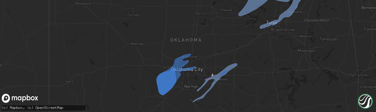 Hail map in Edmond, OK on January 8, 2026