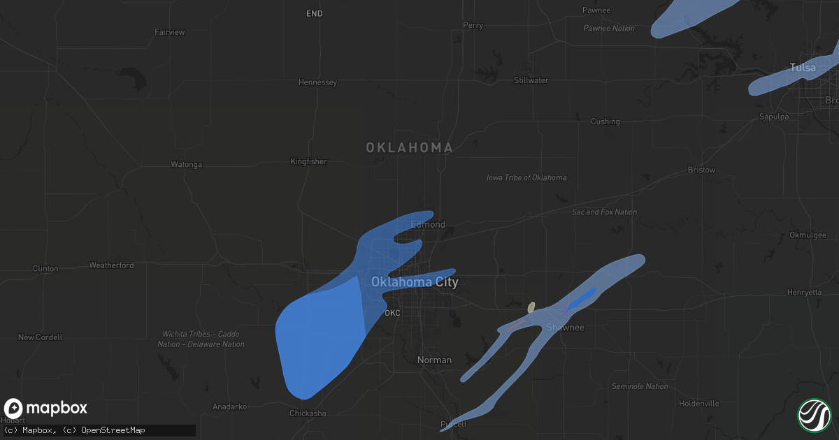 Hail map in Edmond, OK on January 8, 2026