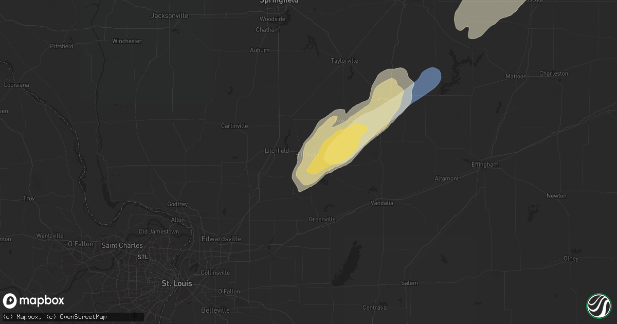 Hail map in Hillsboro, IL on January 8, 2026