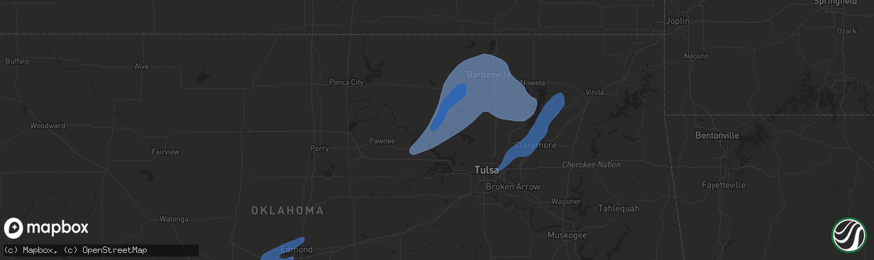 Hail map in Hominy, OK on January 8, 2026