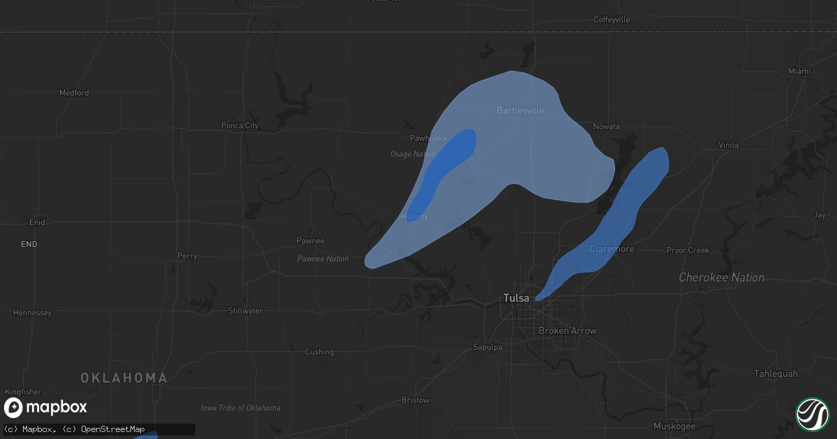 Hail map in Hominy, OK on January 8, 2026